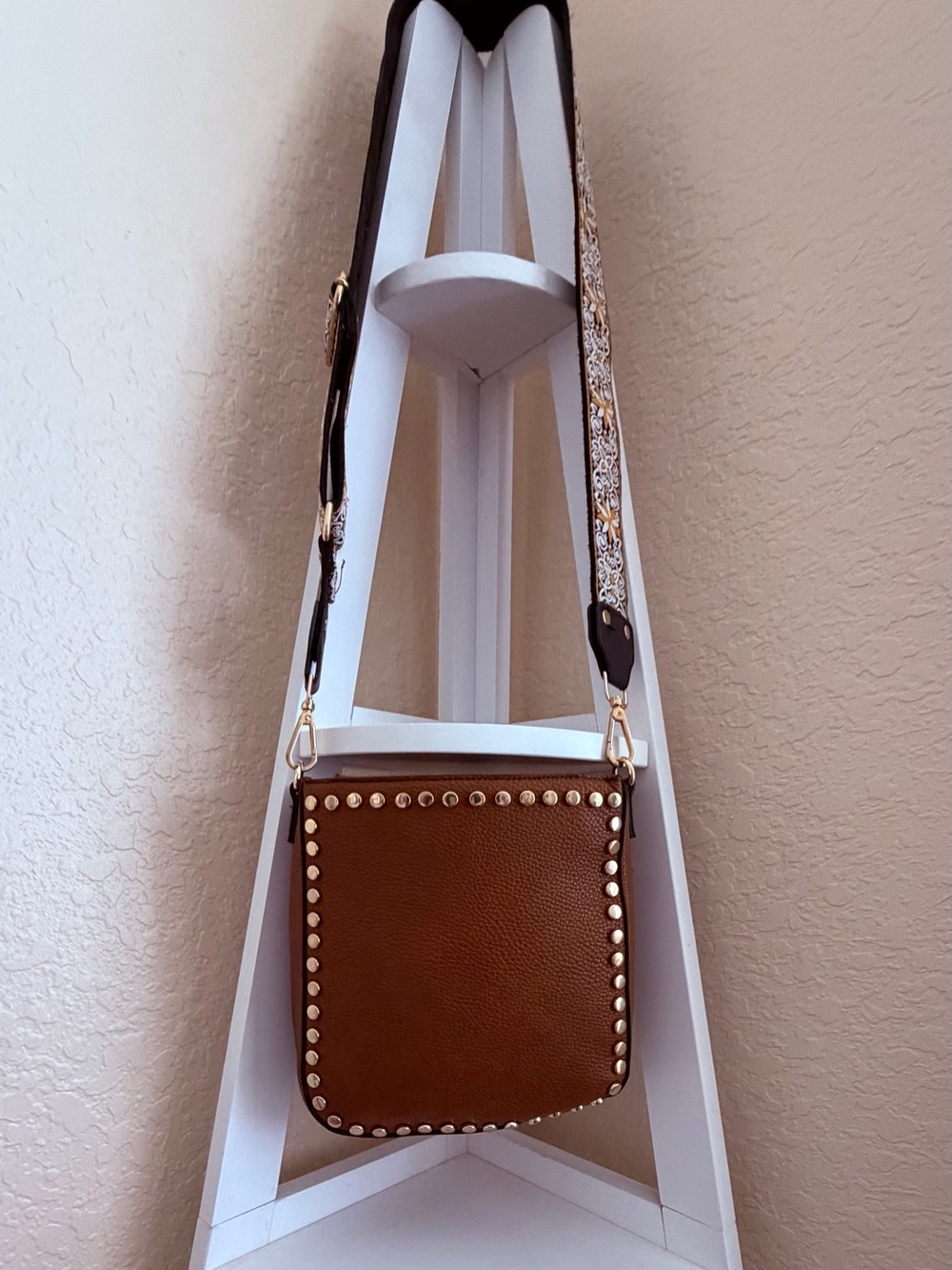 Steve Madden Brown Studded Crossbody with Decorative Strap